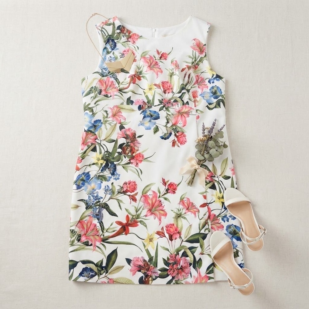 Eliza J Floral Shift Dress Womens 22W Ivory Pink Botanical Wedding Guest Summer